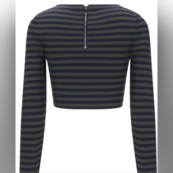 Good American Navy and Green striped crew neck crop top The Line Up crop top - Picture 2 of 3